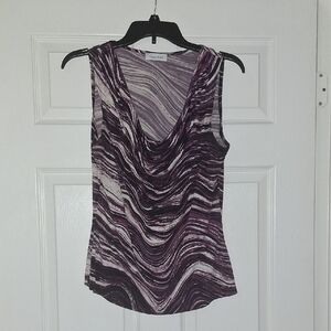 Calvin Klein Purple Marble-Print Cowl Neck Camisole